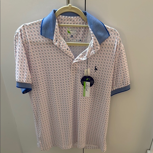 Men's Blue and White Golf Shirt - TailorByrd - Picture 1 of 3